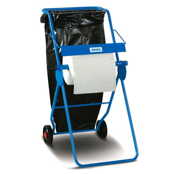 Support pour rouleaux jusqu'à 40 cm, avec rail de découpe et support de sac poubelle, mobile Support pour rouleaux jusqu'à 40 cm, avec rail de découpe et support de sac poubelle, mobile-Lire la description