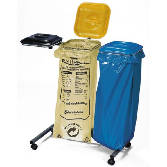 Support de sac-poubelle, sur roulettes, pour 3 sacs Support de sac-poubelle, sur roulettes, pour 3 sacs-Lire la description