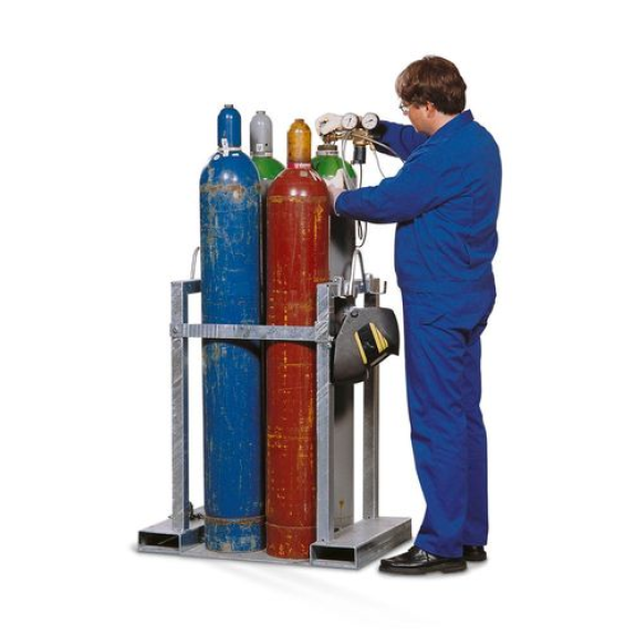 Support de transport pour bouteilles de gaz, en acier, pour 4 bouteilles, avec barres de sécurité Support de transport pour bouteilles de gaz, en acier, pour 4 bouteilles, avec barres de sécurité-Lire la description