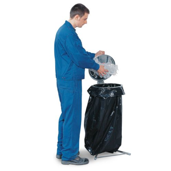 Support de sac-poubelle sur pied, acier galvanisé, avec couvercle en plastique-Lire la description