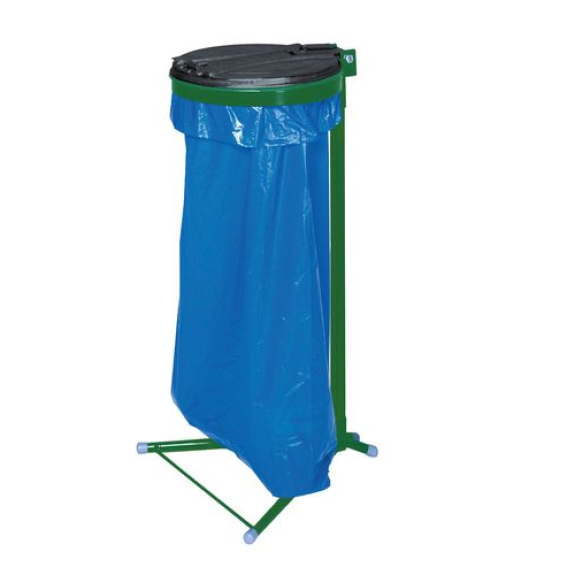 Support de sac-poubelle sur pied, acier peint, avec couvercle en acier-Lire la description