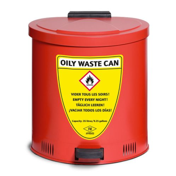 Poubelle de sécurité, 35 litres, acier, rouge, avec couvercle à fermeture amortie-Lire la description