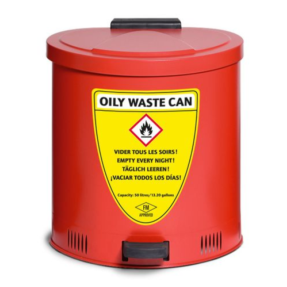 Poubelle de sécurité, 50 litres, acier, rouge, avec couvercle à fermeture amortie-Lire la description