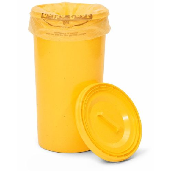 Poubelle ronde en polyéthylène (PE), avec couvercle, 60 litres, jaune Poubelle ronde en polyéthylène (PE), avec couvercle, 60 litres, jaune-Lire la description