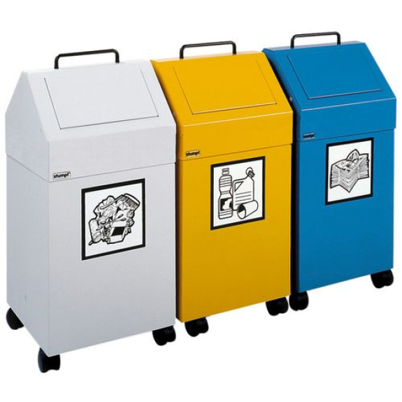 Poubelle de tri sélectif antifeu AB 45-F, en acier, support pour sacs, sur roulettes, gris Poubelle de tri sélectif antifeu AB 45-F, en acier, support pour sacs, sur roulettes, gris-Lire la description
