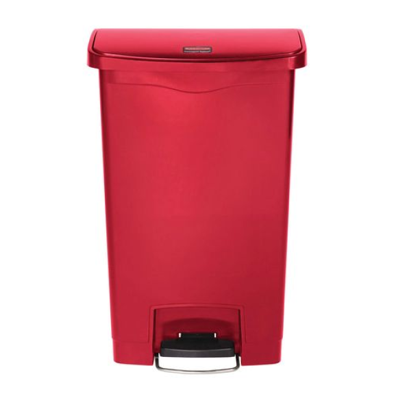 Poubelle en polyéthylène (PE), avec pédale sur la largeur, 50 litres, rouge Poubelle en polyéthylène (PE), avec pédale sur la largeur, 50 litres, rouge-Lire la description