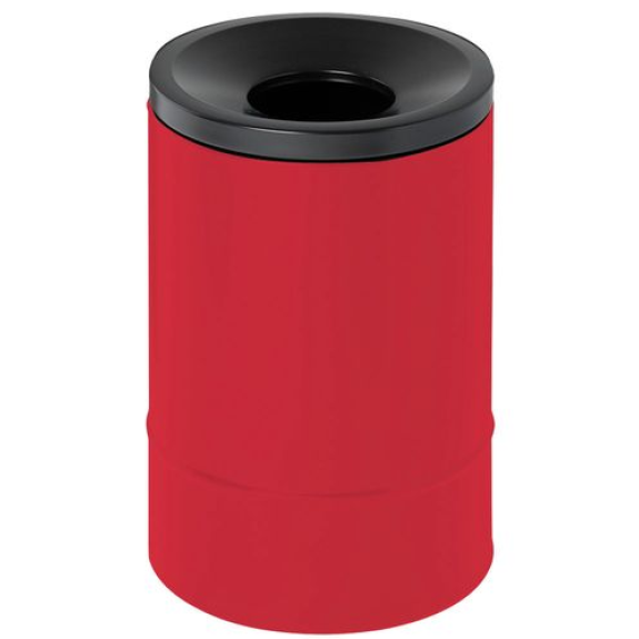 Corbeille antifeu, 30 litres, en acier, rouge avec couvercle noir-Lire la description