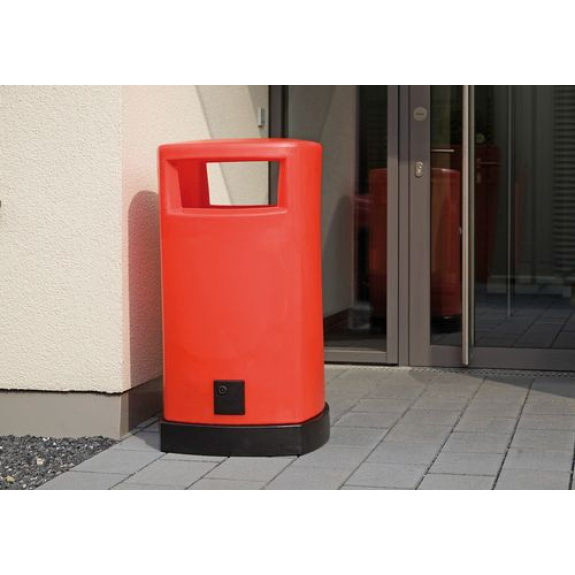 Poubelle en PE, bac interne galvanisé, 120 litres, corps rouge, socle noir-Lire la description