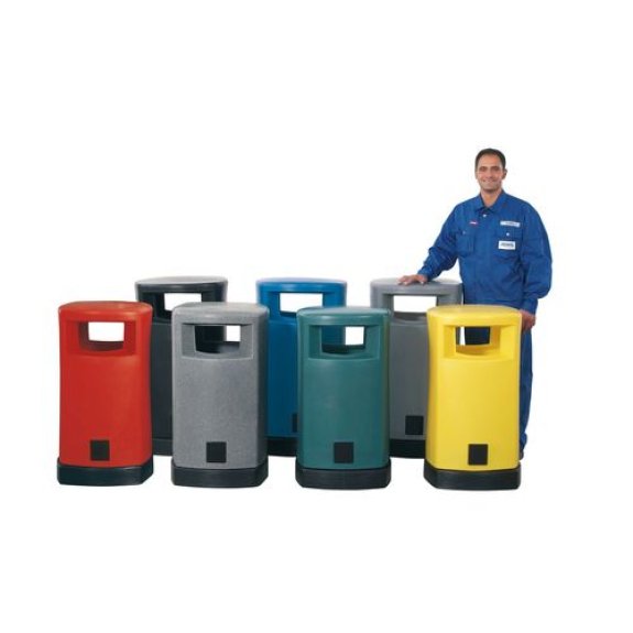 Poubelle en PE, bac interne galvanisé, 120 litres, corps gris, socle noir Poubelle en PE, bac interne galvanisé, 120 litres, corps gris, socle noir-Lire la description