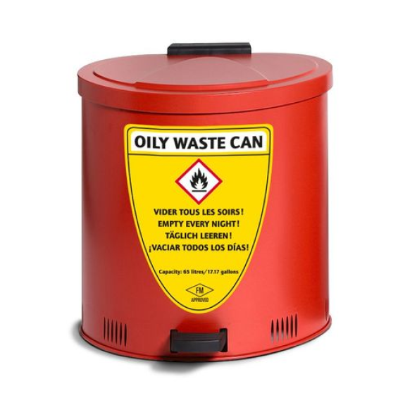 Poubelle de sécurité, 65 litres, acier, rouge, avec couvercle à fermeture amortie-Lire la description