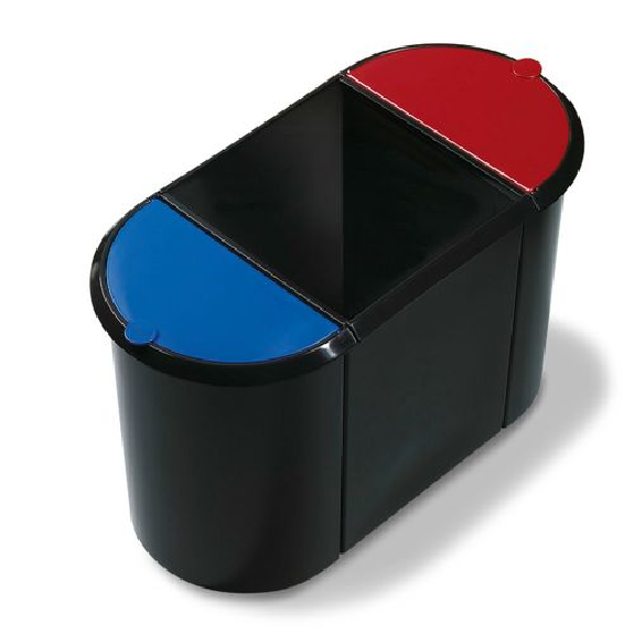 Corbeille Trio, avec compartiment principal et bac latéral, 38 litres, noir/rouge/vert Corbeille Trio, avec compartiment principal et bac latéral, 38 litres, noir/rouge/vert-Lire la description