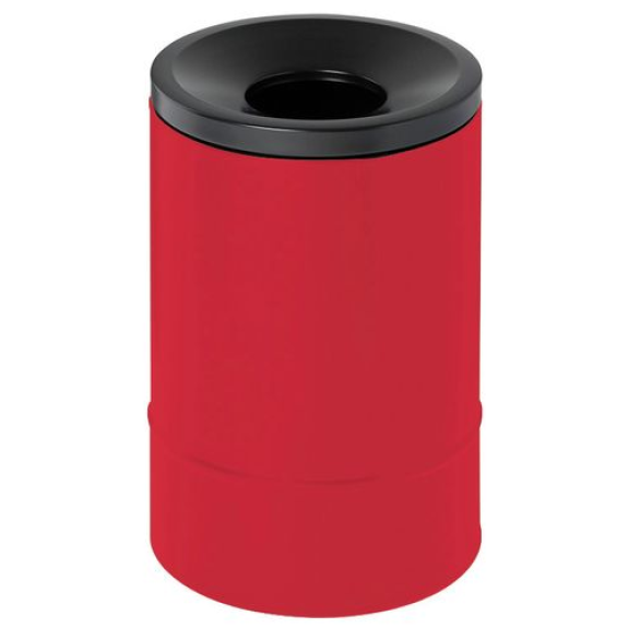 Corbeille antifeu, 15 litres, en acier, rouge avec couvercle noir-Lire la description