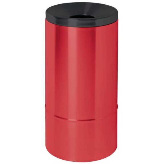 Corbeille antifeu, 50 litres, en acier, rouge avec couvercle noir Corbeille antifeu, 50 litres, en acier, rouge avec couvercle noir-Lire la description