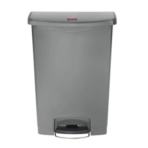 Poubelle en polyéthylène (PE), avec pédale sur la largeur, 90 litres, grise-Lire la description