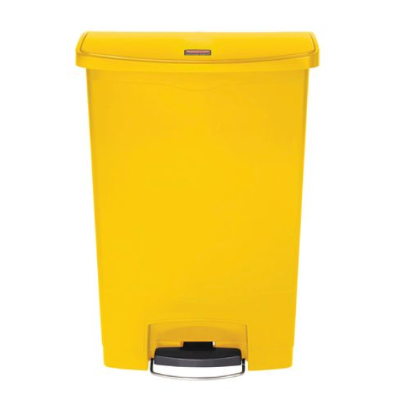 Poubelle en polyéthylène (PE), avec pédale sur la largeur, 90 litres, jaune Poubelle en polyéthylène (PE), avec pédale sur la largeur, 90 litres, jaune-Lire la description
