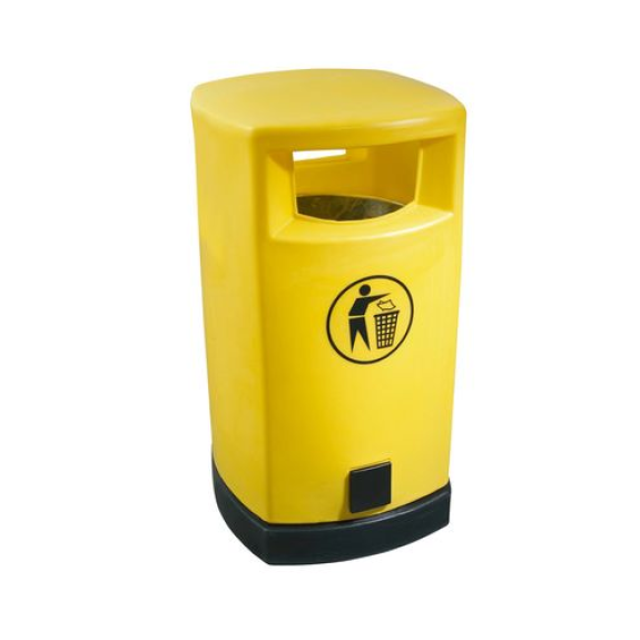 Poubelle en PE, bac interne galvanisé, 120 litres, corps jaune, socle noir Poubelle en PE, bac interne galvanisé, 120 litres, corps jaune, socle noir-Lire la description