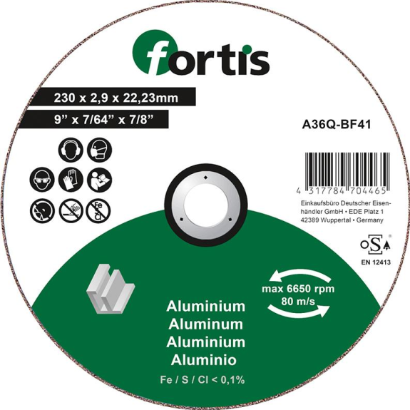 Trennscheibe ALU-NE 230 x 2,9mm gerade FORTIS-Beschreibung lesen