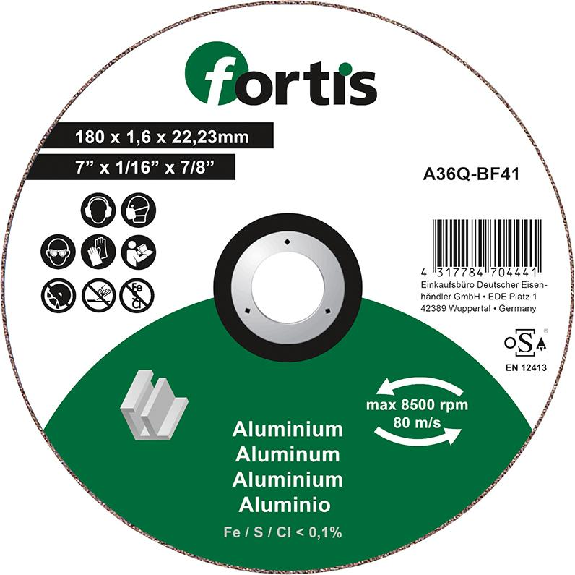Trennscheibe ALU-NE 180 x 1,6mm gerade FORTIS-Beschreibung lesen
