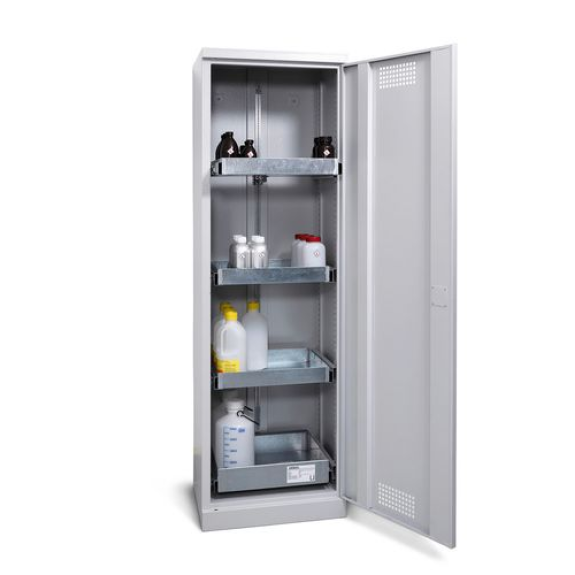 Armoires pour produits chimiques Confort CS 64-AR, porte battante charnières droite, 4 bacs-tiroirs Armoires pour produits chimiques Confort CS 64-AR, porte battante charnières droite, 4 bacs-tiroirs-Lire la description