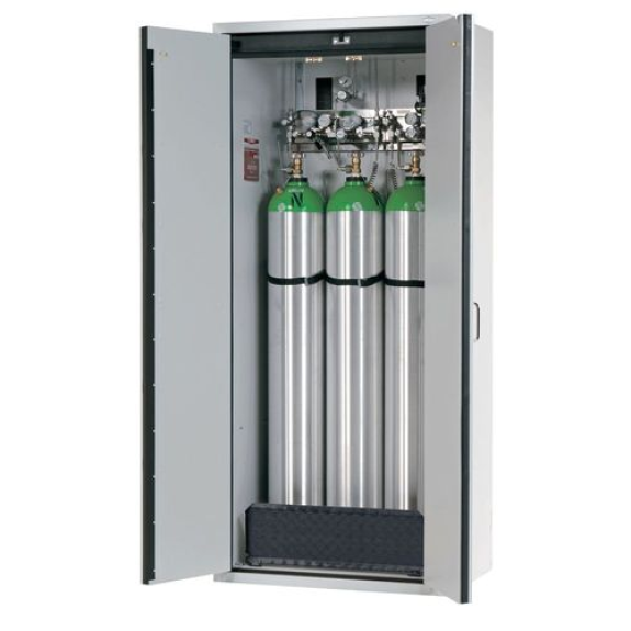 Armoire pour bouteilles de gaz coupe-feu G30.9, largeur : 900 mm, porte à 2 battants, grise-Lire la description