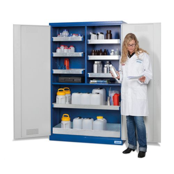 Armoire pour produits chimiques Smart, portes battantes, bac au sol et 6 bacs-etagères, CS 126 Armoire pour produits chimiques Smart, portes battantes, bac au sol et 6 bacs-etagères, CS 126-Lire la description
