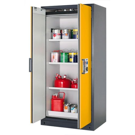 Armoire de sécurité coupe-feu Select, W-93, 3 étagères, corps anthracite, portes jaunes-Lire la description