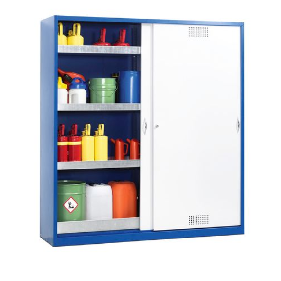 Armoire pour produits chimiques Space CS 124, portes coulissantes, bac au sol et 3 bacs-étagères-Lire la description