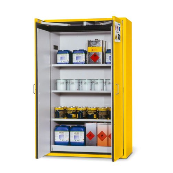 Armoire de sécurité coupe-feu G 1201, avec 3 étagères et portes battantes, jaune-Leggi tutto