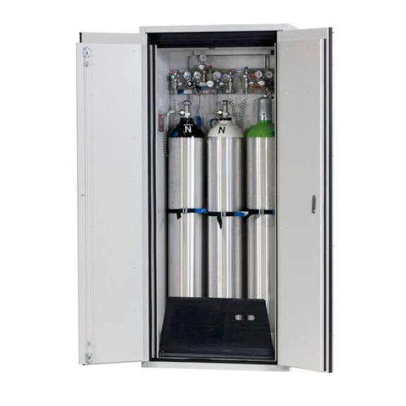Armoire pour bouteilles de gaz coupe-feu G90.9, largeur : 900 mm, porte à 2 battants, grise-Lire la description