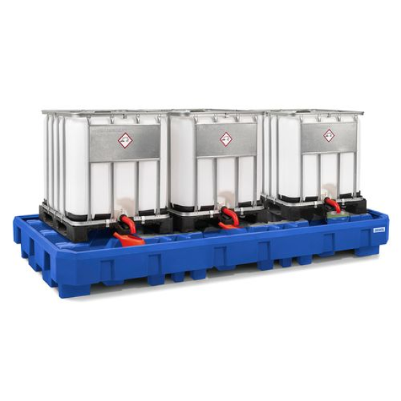 Bac de rétention classic-line en polyéthylène (PE) pour 3 cuves de 1000 l, surface de soutirage Bac de rétention classic-line en polyéthylène (PE) pour 3 cuves de 1000 l, surface de soutirage-Lire la description