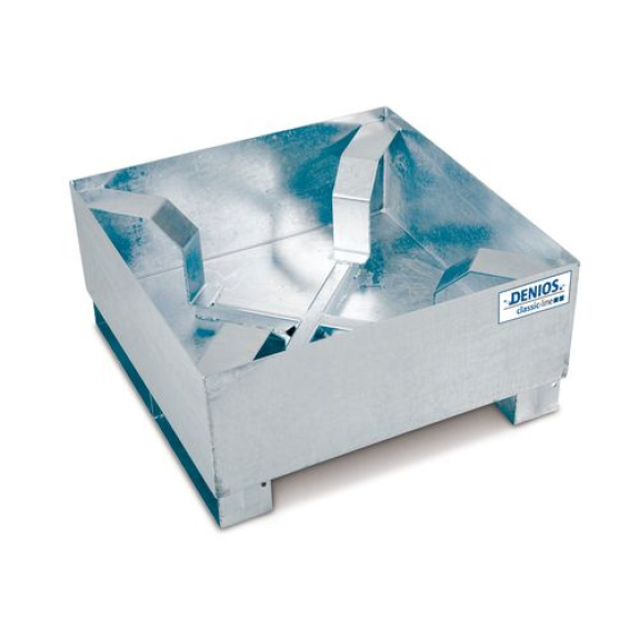 Bac de rétention classic-line, 1 fût de 200l, galvanisé, pieds, support de fût, 866 x 866 x 423 mm-Lire la description