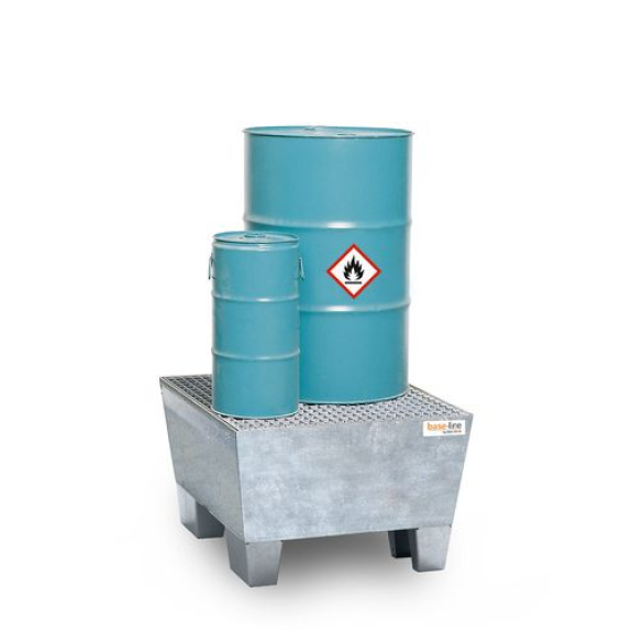 Bac de rétention base-line en acier, galvanisé, avec caillebotis, pour 1 fût de 200 l Bac de rétention base-line en acier, galvanisé, avec caillebotis, pour 1 fût de 200 l-Lire la description