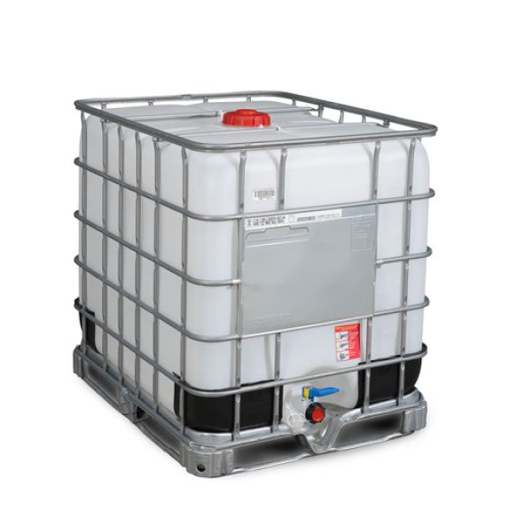 Cuve IBC, palette cadre acier, 1000 litres, ouverture DN 150, sortie DN 50 Cuve IBC, palette cadre acier, 1000 litres, ouverture DN 150, sortie DN 50-Lire la description