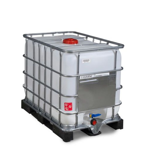 Cuve IBC produits dangereux, palette PE, 600 litres, ouverture DN 150, sortie DN 50 Cuve IBC produits dangereux, palette PE, 600 litres, ouverture DN 150, sortie DN 50-Lire la description