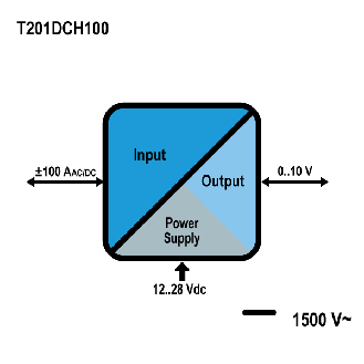AC/DC Hall-Effekt TRMS-Stromwandler (Â± 100 A) mit 0..10 V Ausgang, T201DCH100-Beschreibung lesen