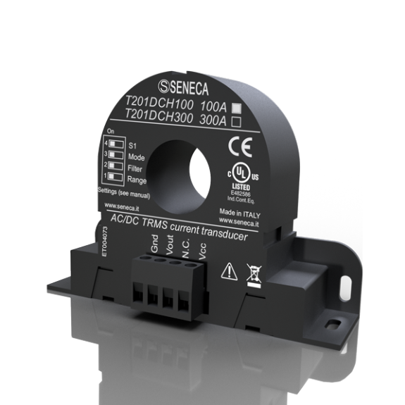 Transductor de corriente CA/CC de efecto Hall TRMS (Â± 100 A) con salida de 0..10 V, T201DCH100-Leer más