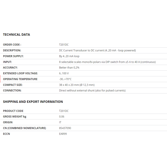 Transductor de corriente de bucle de 4..20 mA, T201DC-Leer más
