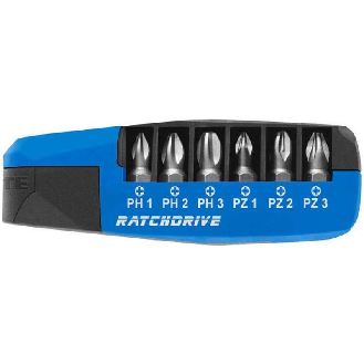 25111 - Caja de 7 puntas con carraca Ratchdrive (PH/PZ) en caja dispensadora-Leer más