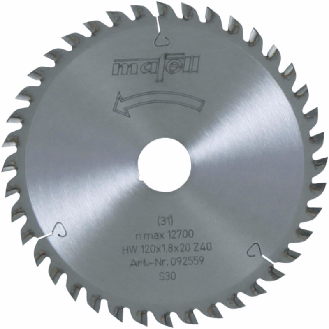 Mafell Sgeblatt-HM, 120 x 1,2/1,8 x 20 mm, Z 40, FZ/TR, fr schnitte in Holz-Beschreibung lesen