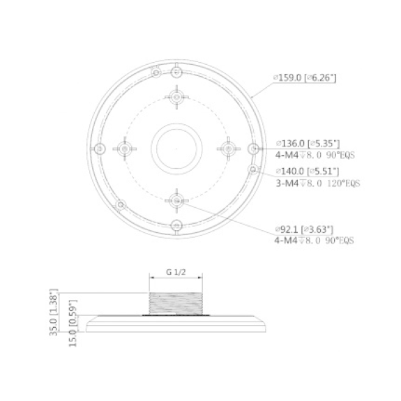 Dahua - PFA101 - Zubehör - Aufhängeadapter, Material: Aluminium, Aufhängeadapter, Modernes Design, Maße (D x H): Ø 159-Beschreibung lesen