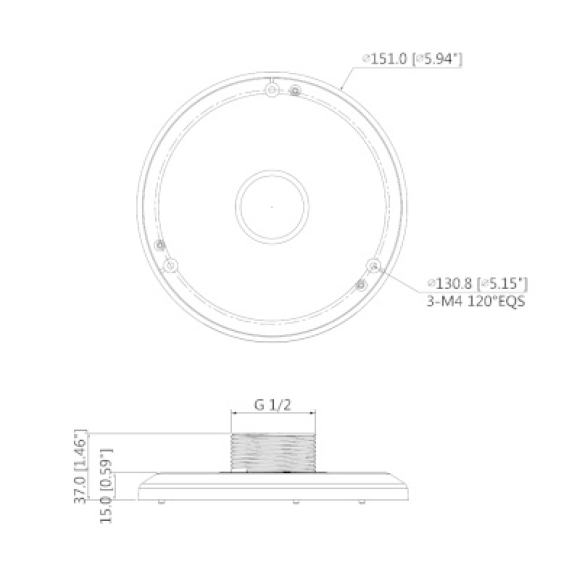 Dahua - PFA100 - Zubehör - Aufhängeadapter, Material: Aluminium,Aufhängeadapter, Modernes Design, Maße (Ø x H): 150,8 m-Beschreibung lesen