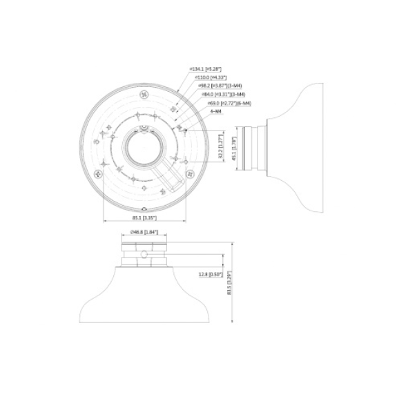 Dahua - PFA106 - Zubehör - Aufhängeadapter, - Material: Aluminium - Gewicht: 0,29kg -Maximale Traglast: 1kg - Abmessung-Beschreibung lesen