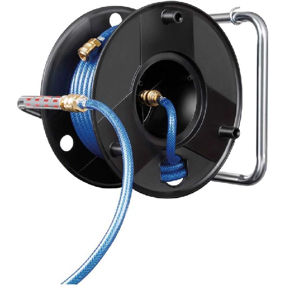 Tambour antitwist avec un tuyau d'air comprimé de 20 m et une connexion DIN 9-Beschreibung lesen