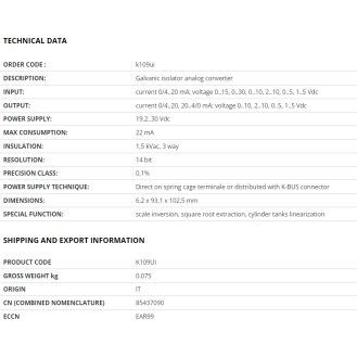 Convertitore optoisolato V-I/V-I, K109UI-Leggi tutto