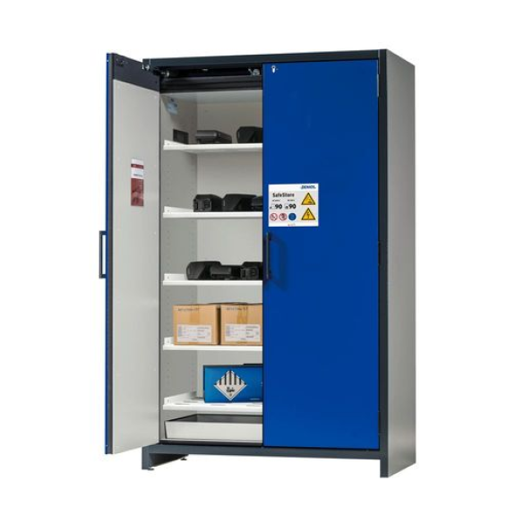 Armoire de stockage pour batteries lithium-ion, SafeStore, coupe-feu, 5 étagères, L = 1200 mm-Beschreibung lesen
