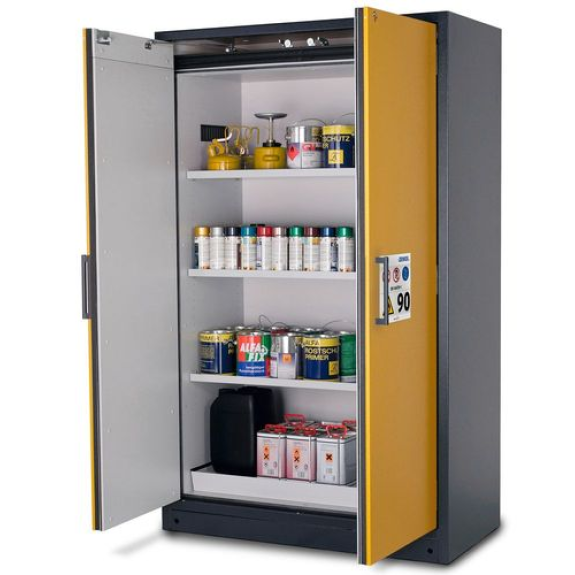 Armoire de sécurité coupe-feu Select, W-123, 3 étagères, corps anthracite, portes jaunes-Lire la description