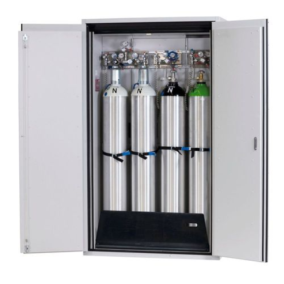 Armoire pour bouteilles de gaz coupe-feu G90.12, largeur : 1200 mm, porte à 2 battants, grise-Beschreibung lesen