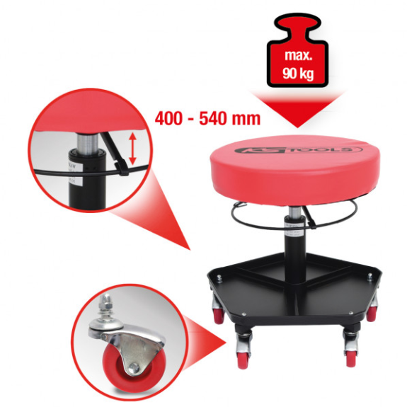 Tabouret de mécanicien sur roulette réglable en hauteur KSTOOLS-Lire la description