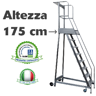 Scala a Castello Palchetto 7 SCALINI H 175 CM Magazzino Industria in acciaio INOX e alluminio Certificata D. Lgs. n°-Leggi tutto