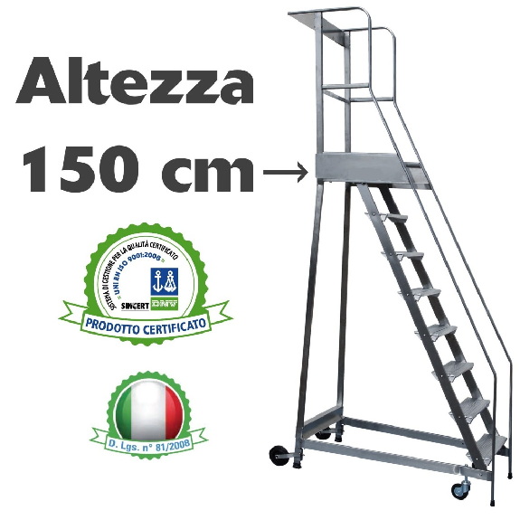Scala a Castello Palchetto 6 SCALINI H 150 CM Magazzino Industria in acciaio INOX e alluminio Certificata D. Lgs. n° Scala a Castello Palchetto 6 SCALINI H 150 CM Magazzino Industria in acciaio INOX e alluminio Certificata D. Lgs. n°-Leggi tutto